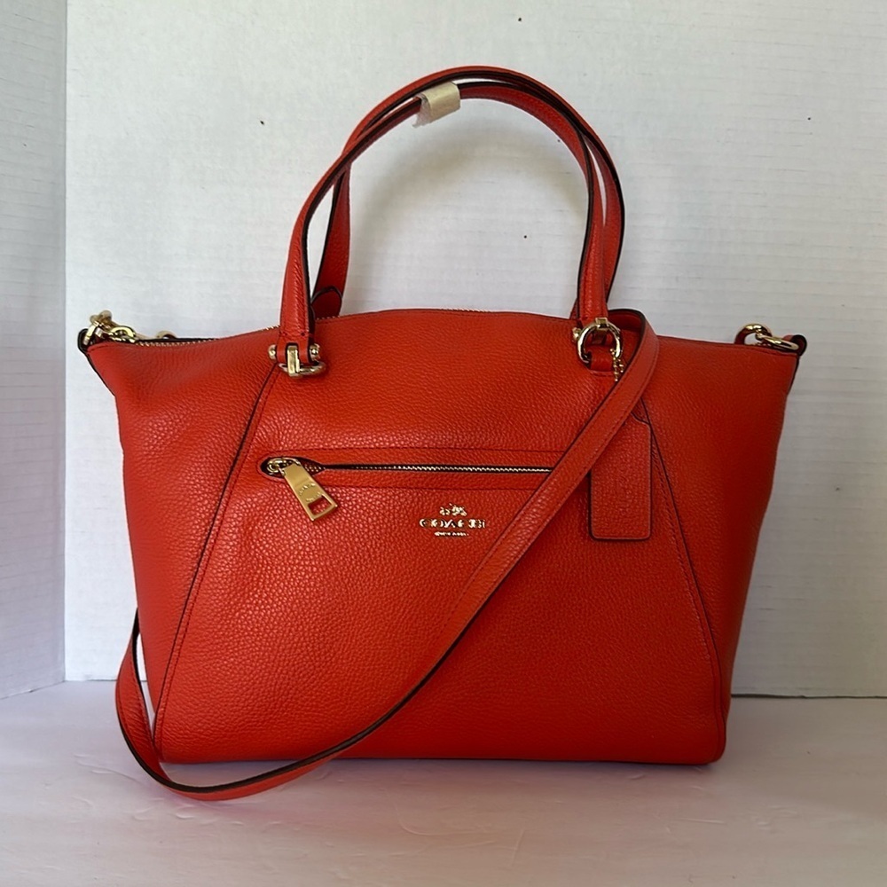 Coach Prairie Satchel Deep Coral Pebble Leather Medium Crossbody Bag - Picture 3 of 16
